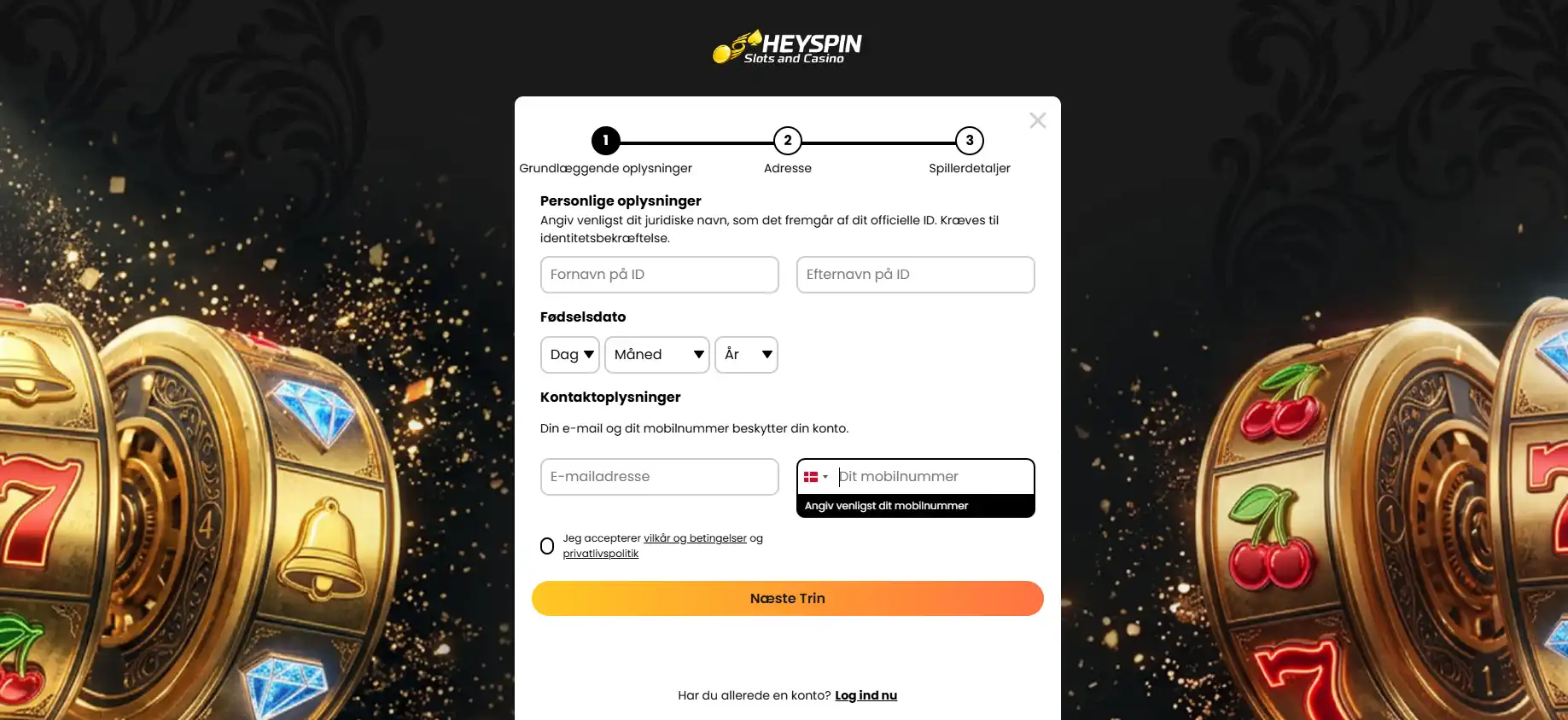 HeySpin registrering med MitID i Danmark