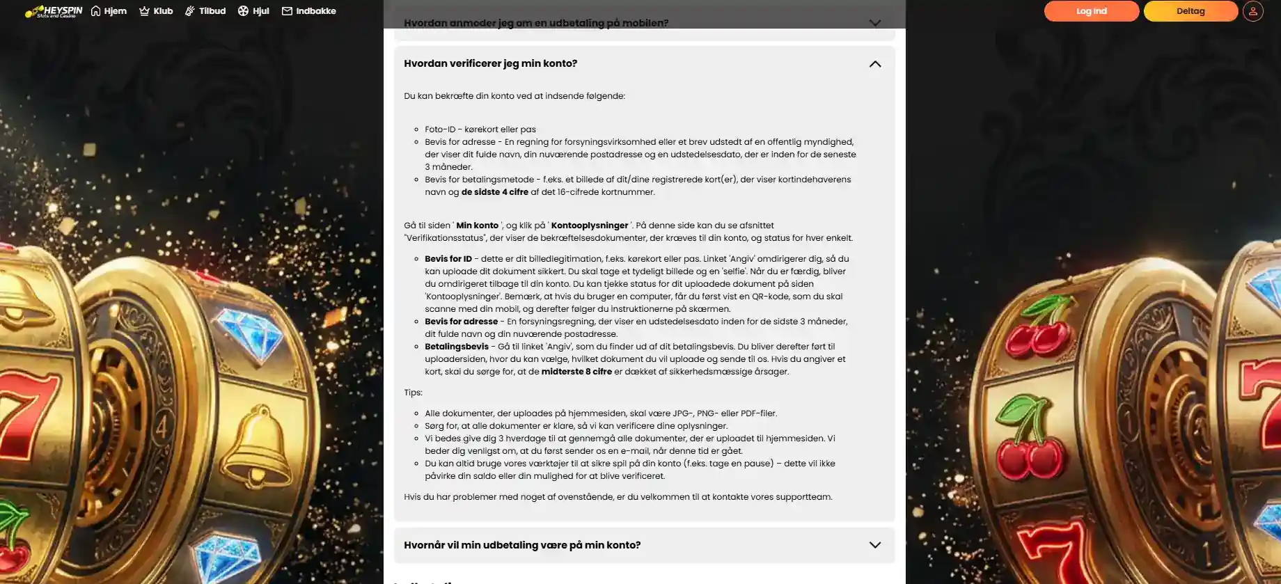 HeySpin-verifikation på en officiel konto- eller hjælpeside