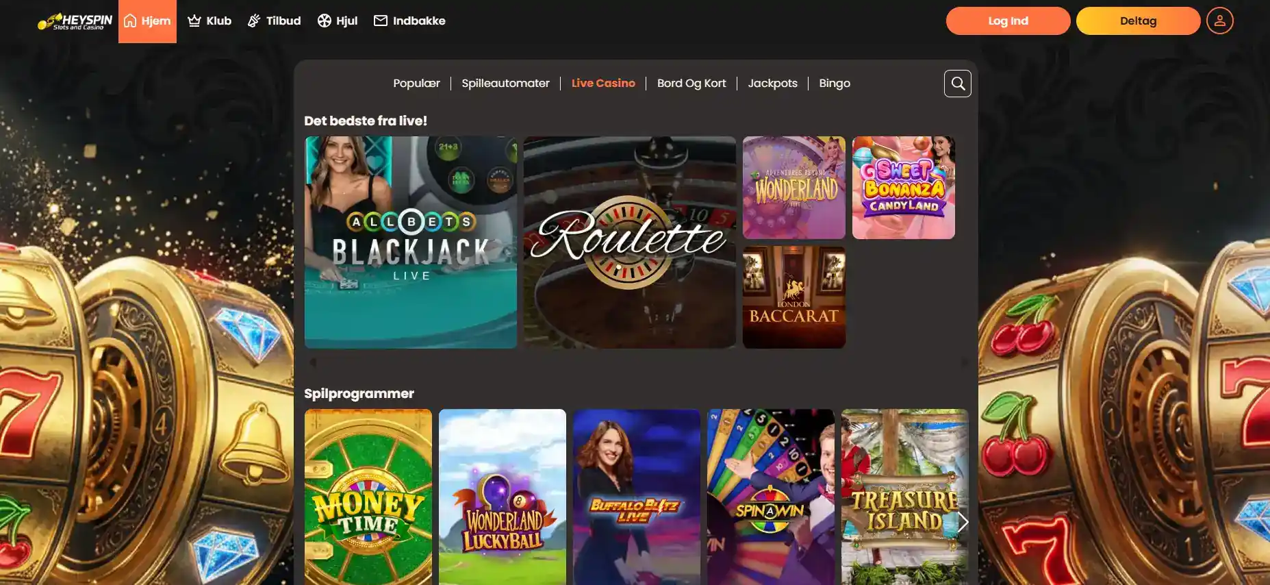 HeySpin live casino med aktuelle bordkategorier