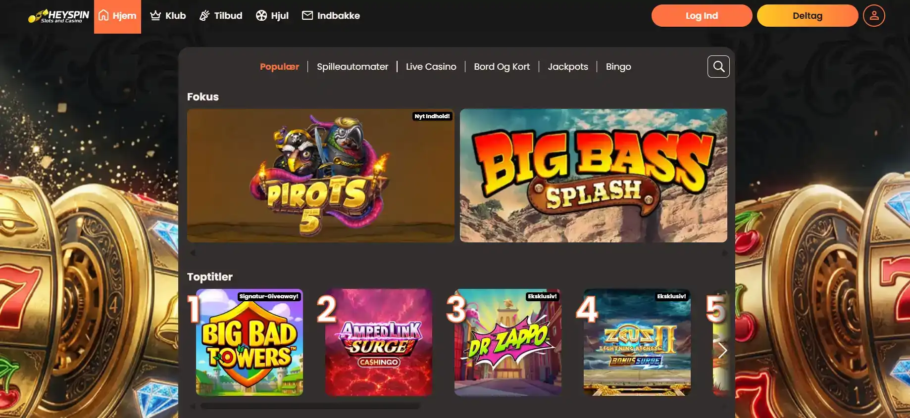 HeySpin spil – spilleautomater, udbydere og live casino
