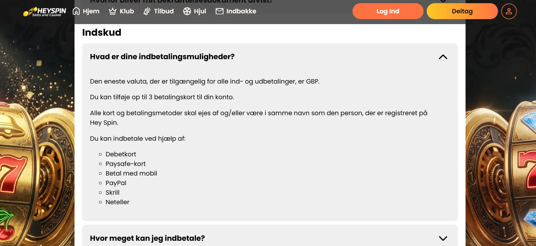HeySpin betalingsmetoder i Danmark – indbetaling og udbetaling